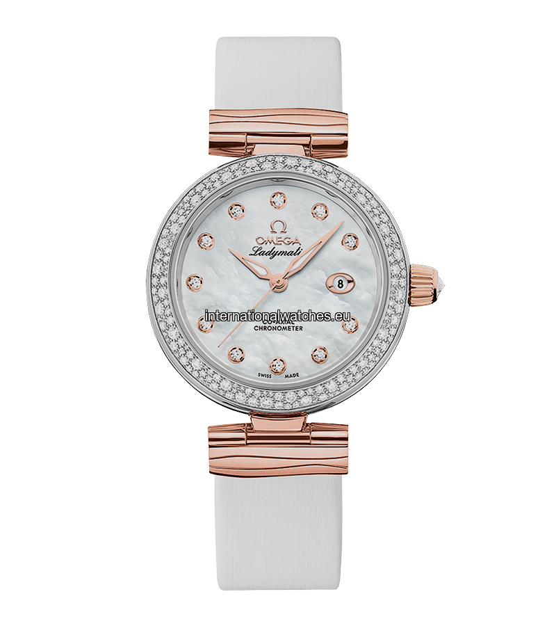 De Ville Ladymatic 34 mm, steel - Sedna™ gold on leather strap - 425.27.34.20.55.004